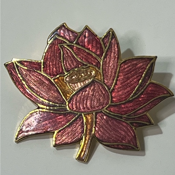 Source Unknown Jewelry - Vintage SITI Cloisonne Style Rose Flower Lapel Pin Brooch Gold Tone